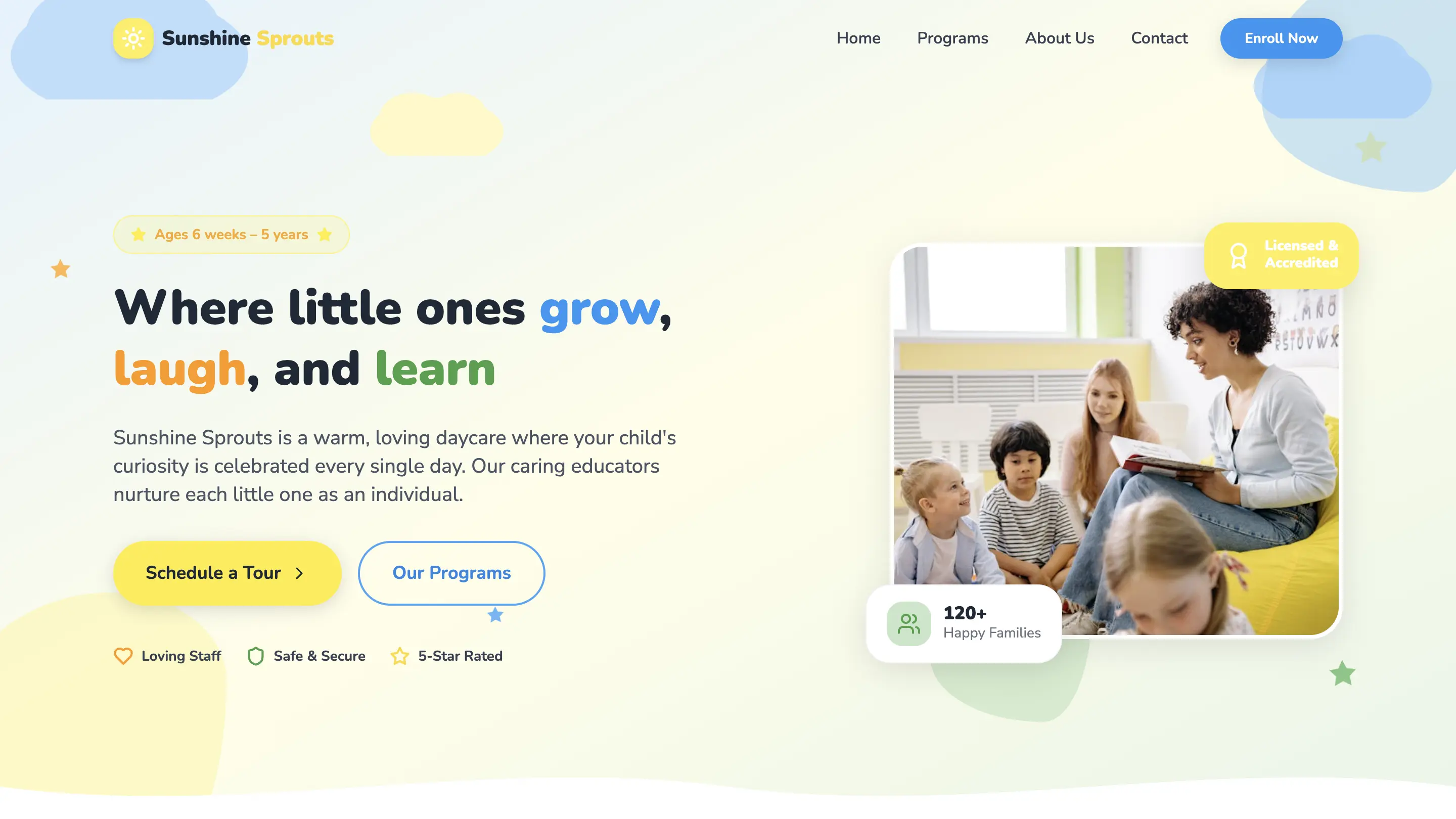 Sunshine Sprouts Daycare website concept