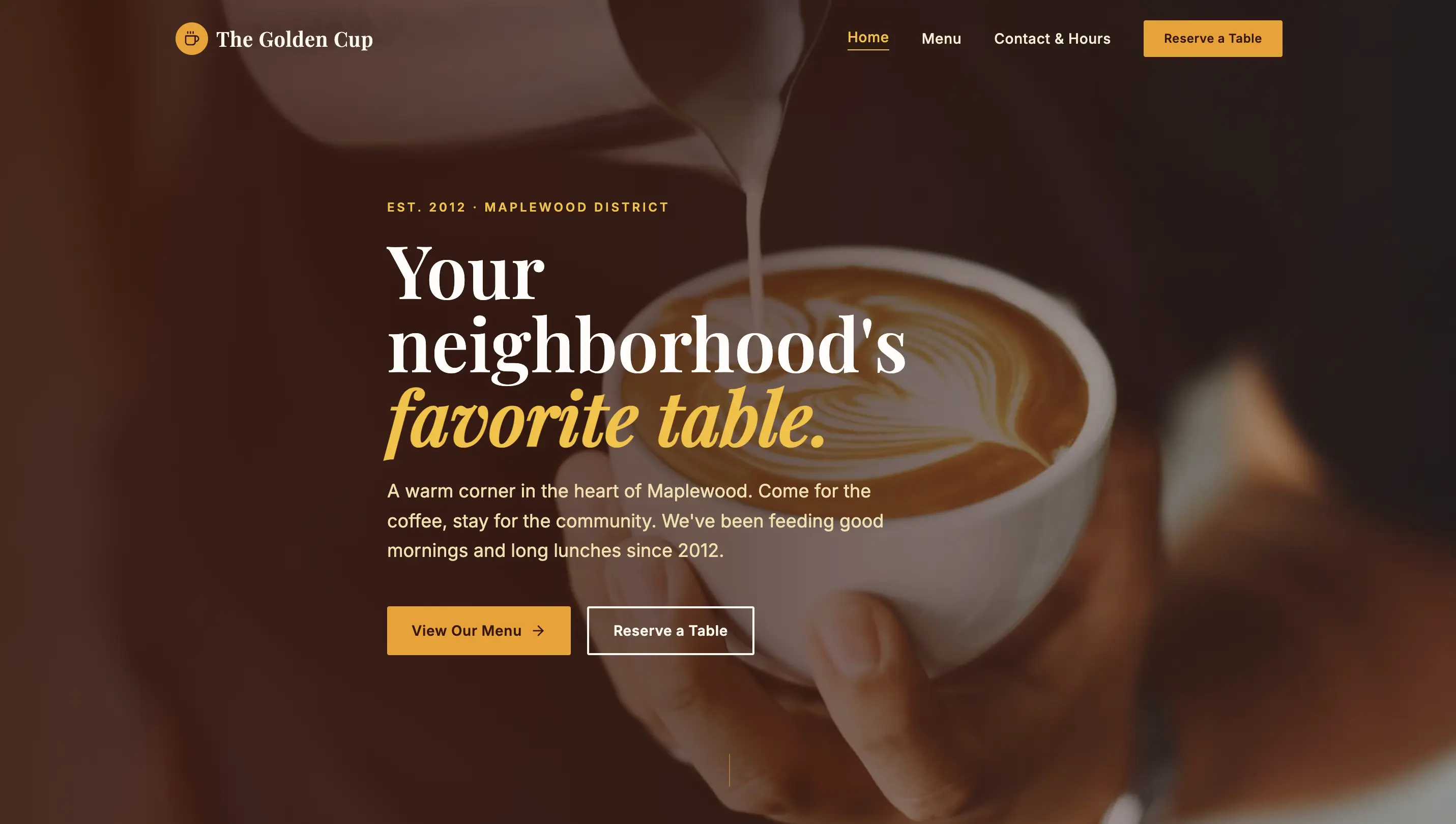 The Golden Cup Café website concept